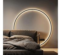 Indoor Wall Lamp, LED Circular Bedside Wall Sconce, Modern Minimalist Hard-Wired Wall Light 3000K/4500K/6500K Dimmable Large Circle Wall Light Decorative Lamps for Living Room Back Wall 100cm Black-A