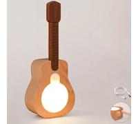 Indoor Wall Light Battery RGB 5W Modern Wooden Rechargeable With Switch Without Power Connection Magnetic Wall Lights Playable Sound Bedside Lamp for Bedroom Living Room Guitar Shape