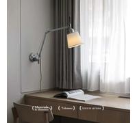 Indoor Wall Light E27 Antique Metal Adjustable with Plug and Switch Wall Lights Swivel Arm Fabric Lampshade Reading Light for Hallway Bedroom Living Room Office Study