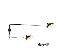 Indoor Wall Lights Vintage Industrial With Switch and Plug 2 Lights Swing Arm Adjustable E27 Wall Sconces Retro Antique Minimalist Black Metal Reading Light for Bedroom Living Room,180 * 118 * 70