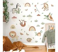 Indoor Wall Stickers With Jungle Animal Themes Self-Stick PVC Large Green Multi-Panel Set Modern Minimalist Animal Art For Living Room Bedroom Kitchen Kids Nursery Playroom