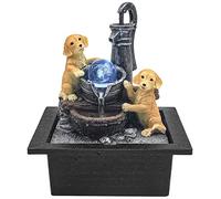 Indoor Water Fountain LED Light Up Waterfall Puppies Water Feature Sculpture