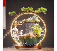Indoor Water Fountain, LED Mist Light, Zen Garden Decor for Wealth and Good Luck, Japanese Feng Shui Indoor Waterfall