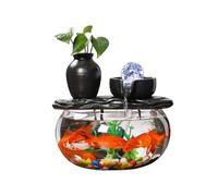 Indoor Waterfall Fountain Small Glass Fish Tank Ceramic Tabletop Fountain w/Carystal Ball Feng Shui Zen Desktop Circulating Water Feature(Nero)