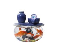 Indoor Waterfall Fountain Small Glass Fish Tank Ceramic Tabletop Fountain w/Carystal Ball Feng Shui Zen Desktop Circulating Water Feature(Blu)