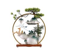 Indoor Waterfall Fountain w/LED Light Mist Ceramic Deer Tabletop Fountain w/lotus Backflow Incense Zen Meditation Decor(Grn,L)