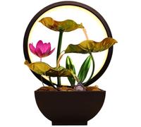 Indoor Waterfall Lotus Leaf Indoor Fountain Light Up Tabletop Fountain Indoor USB 3-tier 7.9x5.1x10.2in Water Fountain for Living Room Office Home, Green Indoor Fountains