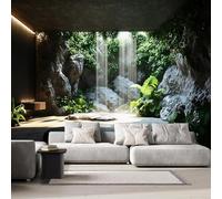 Indoor Waterfall Photo Wallpaper for Bedroom Rocks Green Plants Zen 3D Small Wall Mural, Removable Peel and Stick Self-Adhesive Wall Decal for Boys Girls Living Room Office Decor 118"x 83" 7U-37