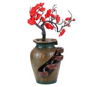 Indoor Waterfall USB Vase-Shaped Indoor Fountain with Artificial Plum Blossom 16x12x7 Inch Resin Waterfall for Home, Office, Hotel