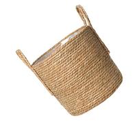 Indoor Wicker Plant Pot with Handle - Seagrass Basket Planter for Small to Medium Plants, Multipurpose Storage Organizer with Waterproof Lining (9.8 Inches Diameter, 8.3 Inches Height)