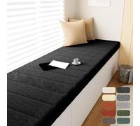 Indoor Window Seat Cush, Replacement Velvet Cush for Bay Window, 2/3 Seater Sofa Pad, Garden Bench Cush, Black 120x50cm, table & Slish Home Decor