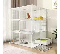 Indoor with Litter Box Large Cat Enclosure Small Animals Cages Cat Playpen with Doors Kitten Crate Indoor Use Pet Cages for Cats, Bunny, Chinchilla(White)