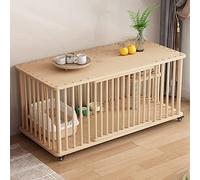 Indoor Wooden Cat House with Door, Large Cat Cage on 360° Rotating Casters, Breathable Comfortable Cat Crate with Platform for Indoor Cats