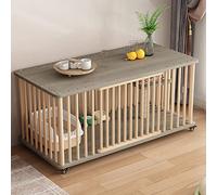 Indoor Wooden Cat House with Door, Large Cat Cage on 360° Rotating Casters, Breathable Comfortable Cat Crate with Platform for Indoor Cats