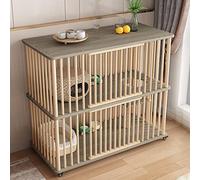 Indoor Wooden Cat House with Door, Large Cat Cage on 360° Rotating Casters, Breathable Comfortable Cat Crate with Platform for Indoor Cats