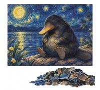 Indoor Wooden Puzzle, Adults, Platypus Starry Night River, 1000 Pieces | Border-first building - focused tabletop leisure over several sessions.