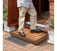 Indoor Wooden Step Stool 3.5'' Height, Outdoor Steps with Non Slip Pads, Step for Outside, Safety Stepping Stool for Bathroom, Kitchen, Bed (Oak Color)