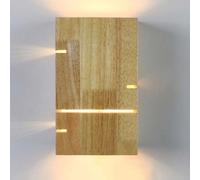 Indoor Wooden Wall Light 2 Flames E27 Vintage Solid Wood Up And Down Wall Lamp Country House Minimalist Decoration Wall Lights Rectangular Bedside Lamp for Bedroom Living Room Without Light Source