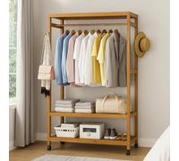 INDOORIST Heavy Duty Wooden Clothes Stand - Garment for Open Wardrobe with Wheels - Modcraft