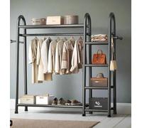 INDOORIST Modcraft Double Clothes Rail Rack, Bedroom Laundry Storage, Metal, 120x41x160 cm, Freestanding, Double Rails with Bottom Shelves & Hooks, Modern, Chrome Plated