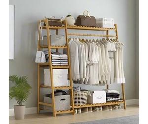 INDOORIST Modcraft Freestanding Clothes Storage Rack, Wardrobe with Hanging Rail, 4 Shelves and Hooks