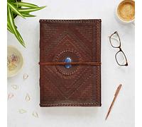 Indra A4 Embossed & Stitched Leather Journal with Semi-Precious Stone Paper High Blue One Size
