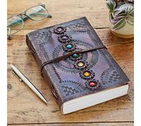 Indra Chakra Embossed Leather Journal with Semi-Precious Stones Paper High Brown One Size