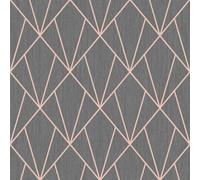 Indra Charcoal & Rose Gold Diamond Geometric Glitter Wallpaper Living Room Bedroom Wall Paper Rolls