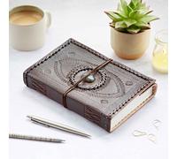Indra Extra Large Embossed & Stitched Leather Journal with Semi-Precious Stone Paper High Green One Size