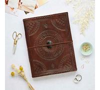 Indra Extra Large Embossed & Stitched Leather Photo Album with Semi-Precious Stone Paper High Black One Size