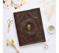 Indra Extra Large Embossed & Stitched Leather Photo Album with Semi-Precious Stone Paper High Green One Size