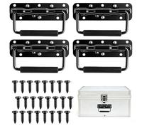 Indrnif 4Pcs Folding Metal Chest Handles, 140mm Spring Box Handles, Pull Ring Handle Replacement for Flight Case Toolbox Storage Boxes Luggage Hardware Replacement Handle