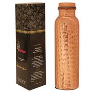 INDTRESOR Pure Copper Water Bottle Handcrafted - Ayurveda health benefits - Large 35 oz - Leak proof, Easy to carry for Sports, Fitness, Yoga, School - Natural Hammered Beaten Copper Finish