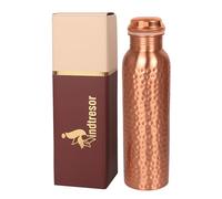 INDTRESOR Pure Copper Water Bottle Handcrafted - Ayurveda health benefits - Large 35 oz - Leak proof, Easy to carry for Sports, Fitness, Yoga, School - Natural Hammered Beaten Copper Finish