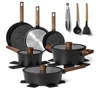 Induction Cookware Set 15 Piece - Non-Stick Frying Pans & Saucepan Set with Glass Lids, Wok, Utensils & Trivets - Compatible with Gas, Electric, Ceramic & Induction Hob