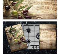 Induction Hob Cover Plate Chopping Board | Olive Branch | 52 x 60 cm | for 4 Burners | Kitchen | Tempered Glass | Pack of 2