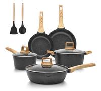 Induction Hob Pan Set of 10 Pcs, Pots and Pans Sets Non Stick, Black Granite Saucepan Set with Lid, Nonstick Kitchen Cookware Set, PFOA Free, All Hobs Compatible, BLAZANT