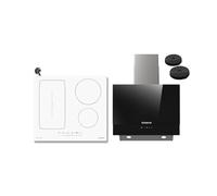 Induction Hob White Electric Hob 60cm 4 Zone and A++ 500m³/h Recirculating Cooker Hood Touch Control