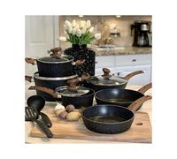 Induction Kitchen Cookware Sets Nonstick - Granite Hammered Pan Set 12 Piece, Dishwasher Safe Cooking Pots and Pans Set