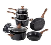 Induction Kitchen Cookware Sets Nonstick - Granite Hammered Pan Set 15 Piece, Dishwasher Safe Cooking Pots and Pans Set