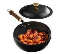 Induction Pot, Cooking Pot with Non-Stick Coating & Suitable for Induction Cookers, Cast Iron Cookware with Wooden Handle, Asian Pan for All Hob Types - for Soups & Seafood Preparation