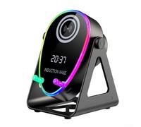 Induction Speaker for Mobile Phone, Dual Mode Wireless Audio Station with Rotating Holder, Dynamic Ambient Light, 8H Playtime, Anti-Slip Base for Kitchen Desk(Black)