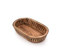 Indus Lifespace Decorative Bowl Mango Wood for Home Decor, Unique Centerpiece Bowl, with Hand Carved Vertical Stripes for Home Decor, Bathroom, Kitchen Counter, & More (10" x 6" x 2")