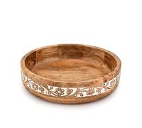 Indus Lifespace Decorative Bowl Mango Wood Round Carved Bowl for Rustic Home Decor Table Centerpieces Home Party Wedding Décor (10" X 10" X 2.5'')