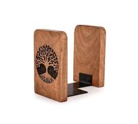 Indus Lifespace DECORATIVEB BOOKEND Iron & Acacia Wood | Desktop Organize Book Ends for Decorative Accessories for Bookshelf to Hold Books Firmly (4" X 4" X 6") (Set of 2)