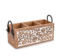 Indus Lifespace Mango Wood 3 Compartment Cutlery Trays Multifunctional Desktop Caddy for Kitchen Countertop Work Desk (27.94cm x 10.16cm x 11.43cm)