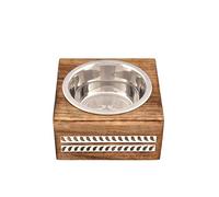 Indus Lifespace Raised Bowls Mango Wood Wooden Stand Feeder with Stainless Steel Bowl for Your Pet Durable & Stylish Dog Food and Water Bowls (5.75" x 5.75" x 2.75")