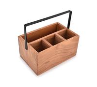 Indus Lifespace Utensil Holder Acacia Wood 4-Compartment Kitchen Caddy for Flatware for Spoons, Forks, Knives, and Cooking Tools (9" X 6" X 4.5")