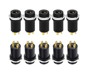 InduSKY 10pcs 3.5mm Mini Stereo Female Jack Socket Plug With Nuts 3.5mm Stereo Panel Mount Jack Solder Connector Headphone Audio Video Vertical Socket 4 Pole Gold Plated