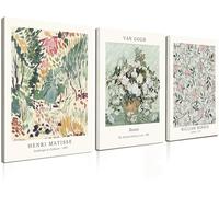 Induslyfe Framed Sage Green Vintage Wall Art Canvas Decor Set of 3, Matisse Wall Art Prints Posters Mid Century Modern Art, Aesthetic Floral Botanical wall art for bedroom, living room, bathroom 12x16